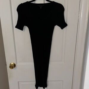 Banana Republic Black Short-Sleeve Ribbed Midi Dress